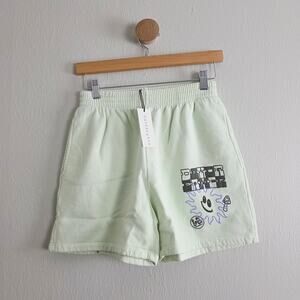 Daydreamer Green Mist Checkered Logo Boyfriend Sweatshorts High Waist Fleece S